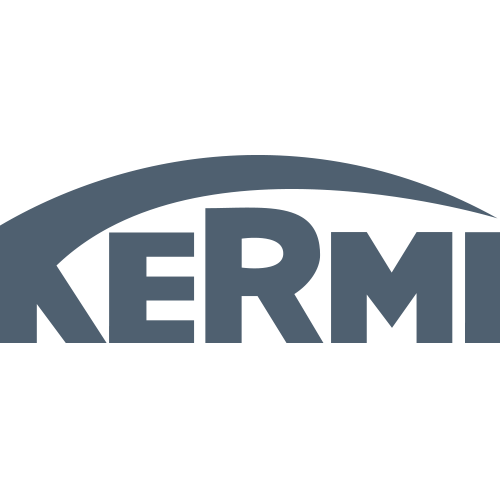 Ein blaues Kermi-Logo auf weißem Hintergrund