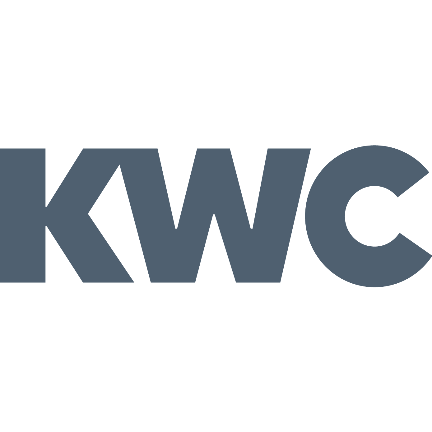 Ein schwarz-weißes Logo für KWC auf weißem Hintergrund