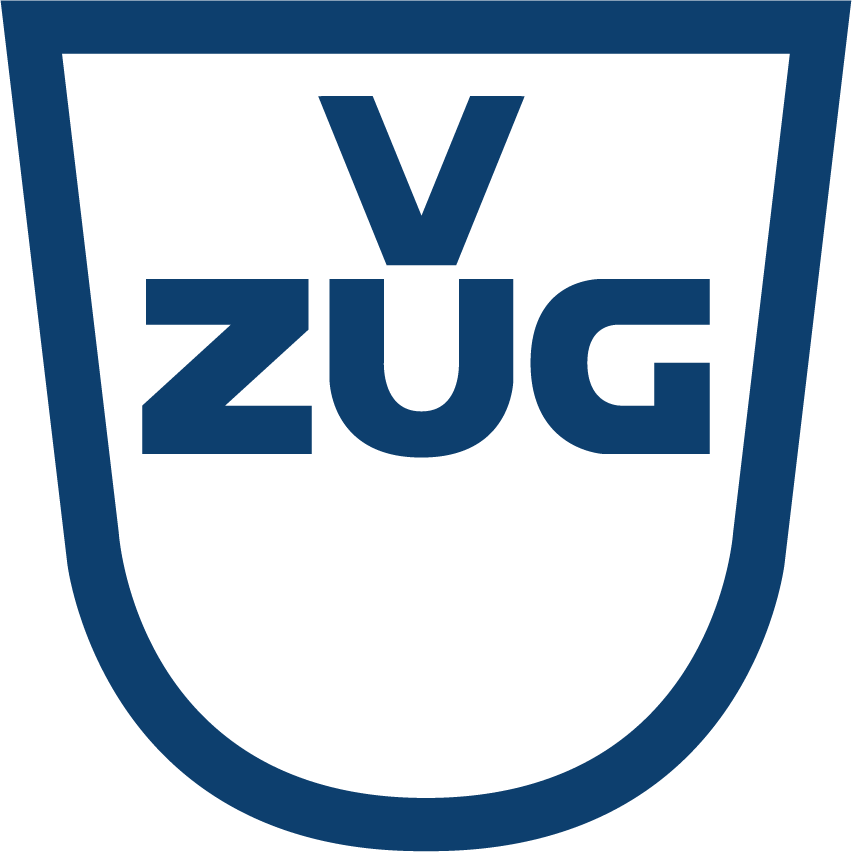Ein blau-weißes Logo mit der Aufschrift „v zug“
