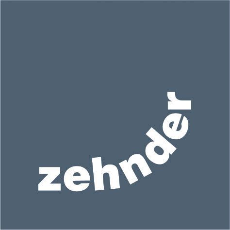 Ein Logo für Zehnder auf blauem Hintergrund