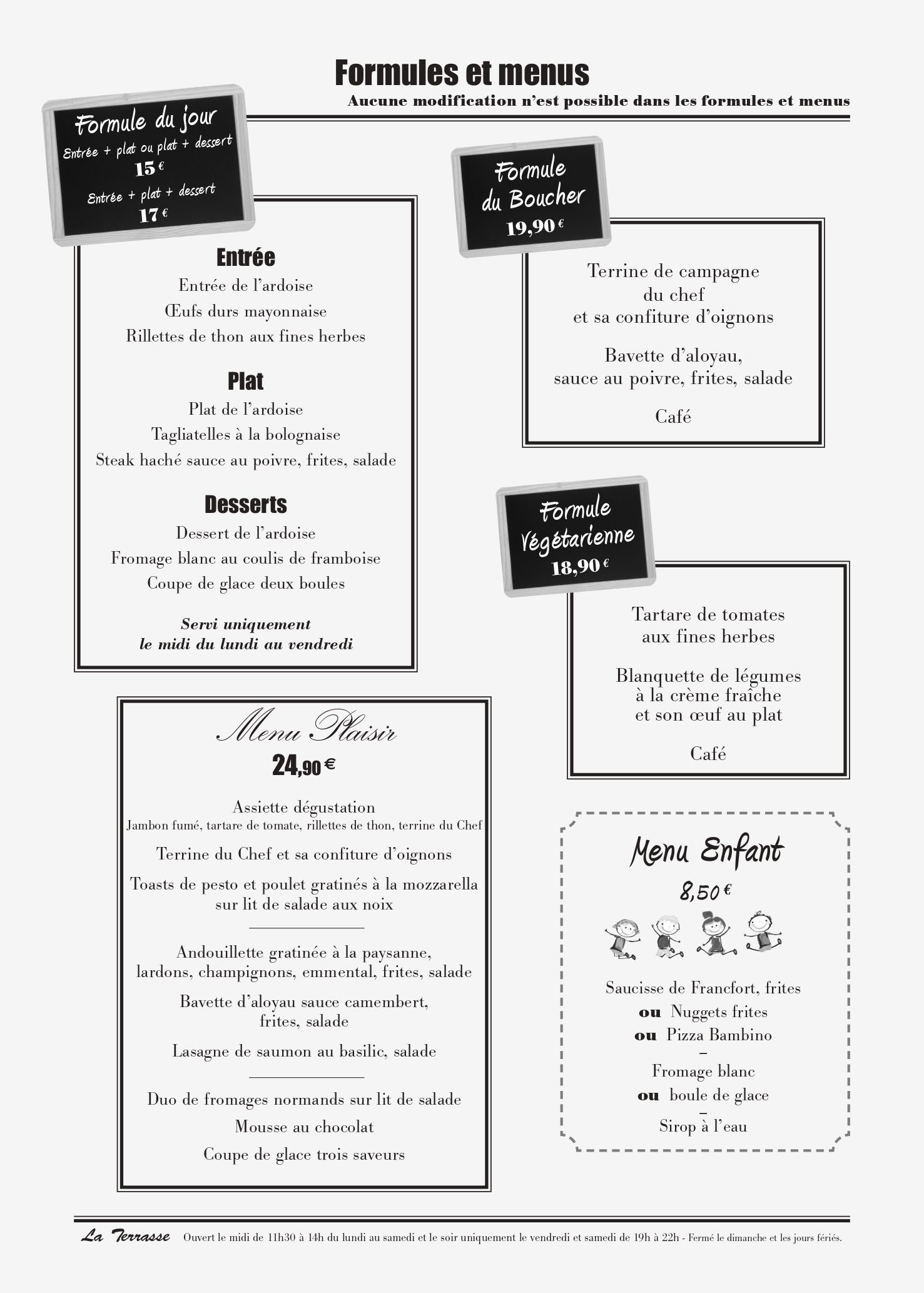 Carte du restaurant, bar et brassserie La Terasse à Igoville