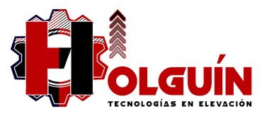 Logotipo con engranajes estilizados, una "H" roja, y la palabra "OLGUIN" en rojo, con "TECNOLOGIAS EN ELEVACION" debajo.