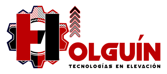 Logotipo con engranajes estilizados, una "H" roja, y la palabra "OLGUIN" en rojo, con "TECNOLOGIAS EN ELEVACION" debajo.