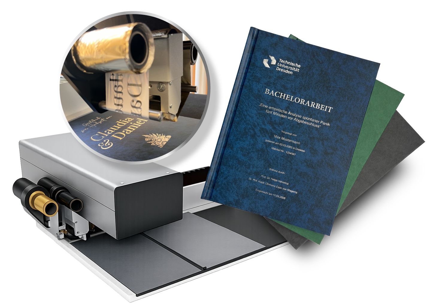 Digitaler Foliendruck in Gold auf Klemmbuch Kunstleder