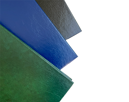 Hardcover Kunstlederbuch in blau, schwarz und grün.