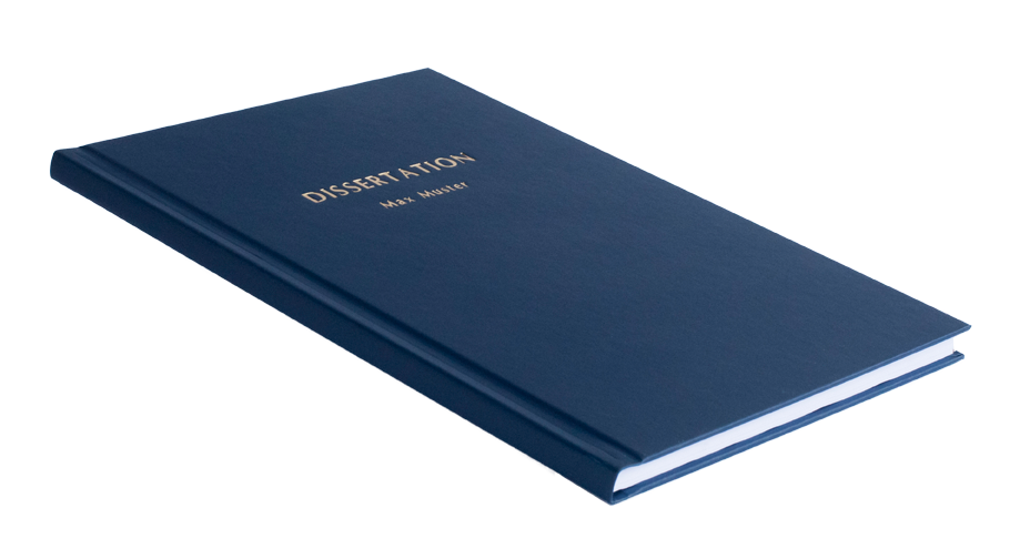 Hardcover Klemmbuch blau, A4, Prägung gold.