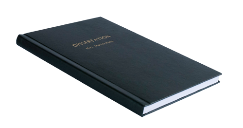 Schwarzes Hardcover Lederbuch, A4, Prägung Dissertation gold.