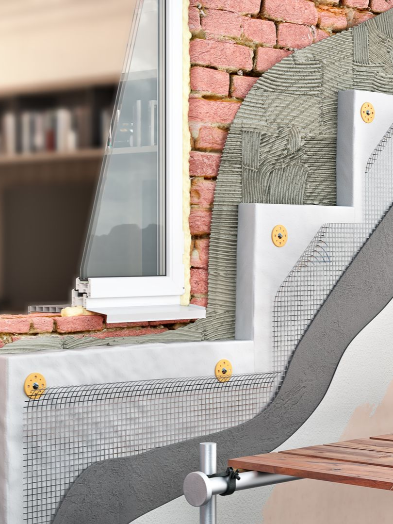 Schéma de construction d'un mur extérieur, montrant les couches d'isolation.