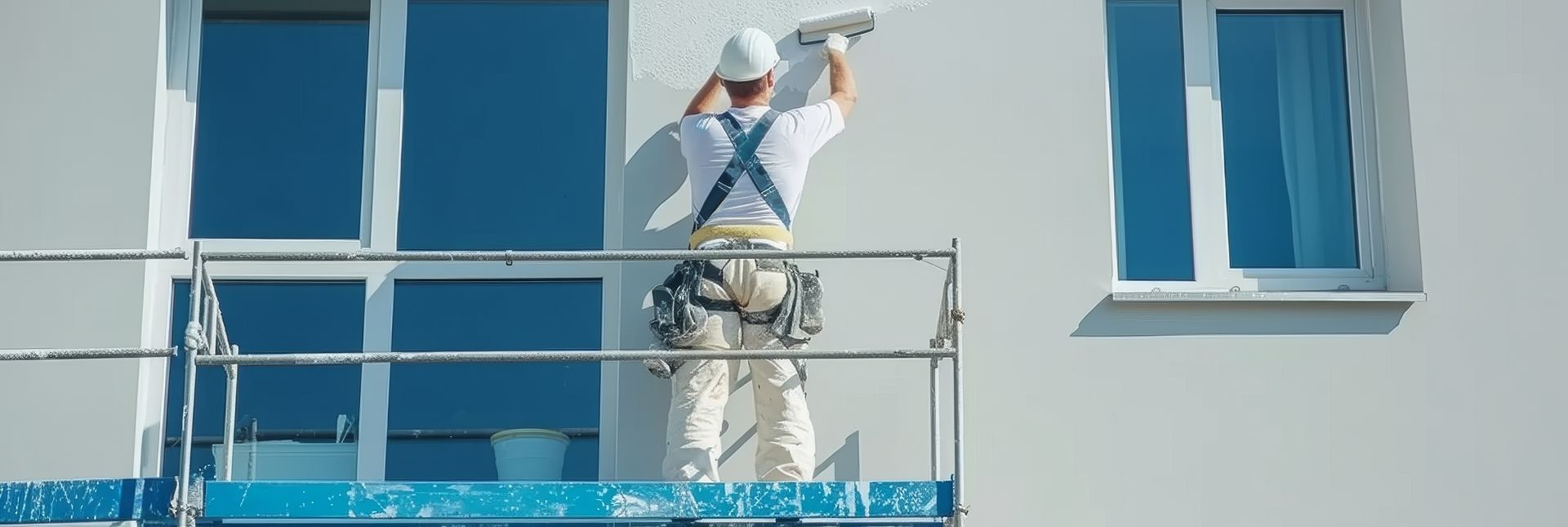 Une personne applique du plâtre sur un mur extérieur.