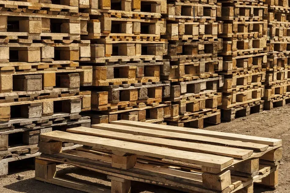 Una pila de paletas de madera apiladas una encima de otra.