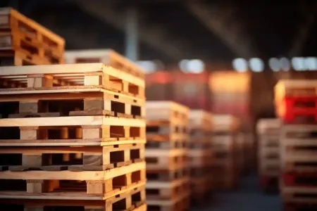 Un almacén lleno de montones de paletas de madera apiladas una encima de otra.