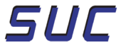 Um logotipo composto pelas letras "SUC" em uma fonte sans-serif azul, em negrito e inclinada, com efeito de sombra preta.