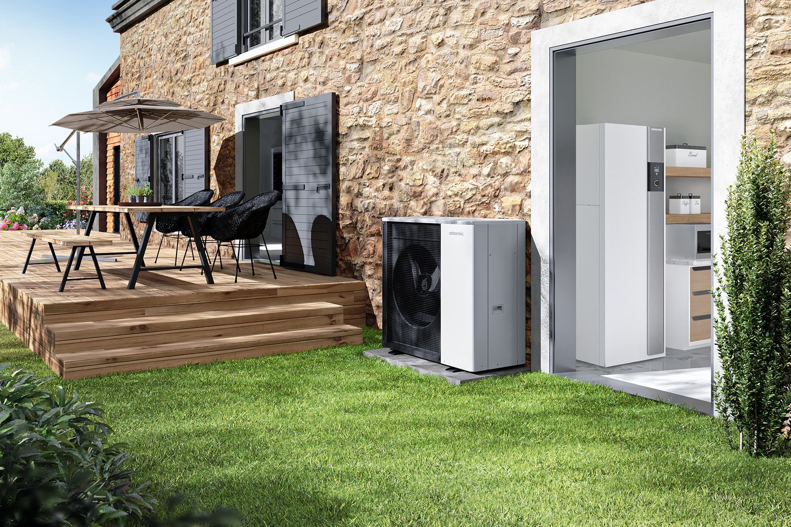 Une unité de climatisation extérieure à côté d'un mur de briques.