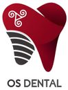 OS Dental logo with a red tooth icon and black striped accent on white background