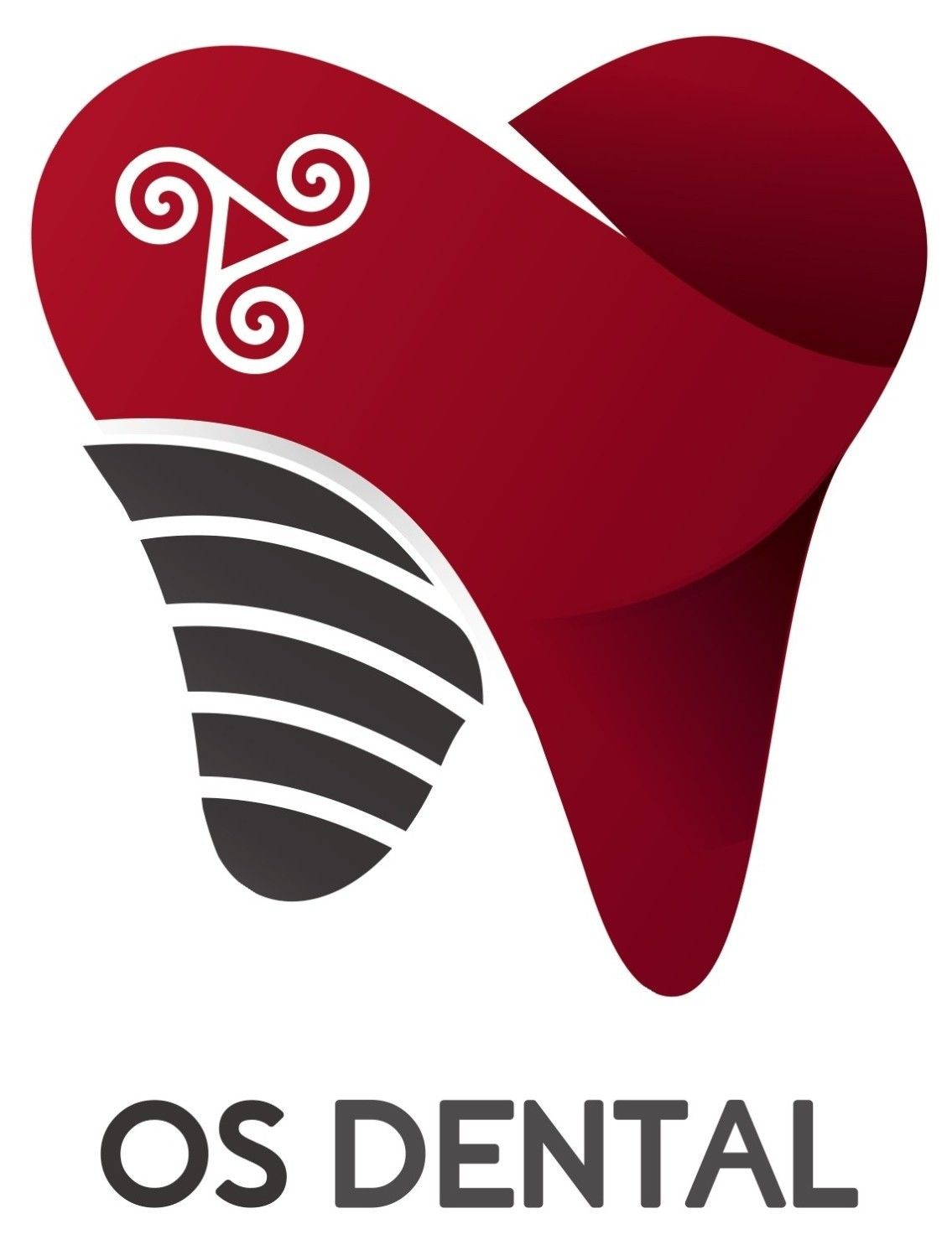 OS Dental logo with a red tooth icon and black striped accent on white background