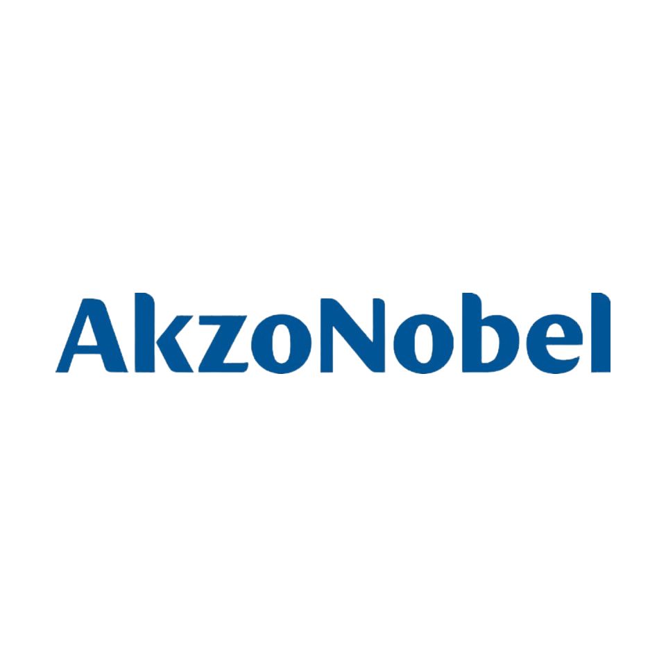Logo AkzoNobel in blu su sfondo bianco.