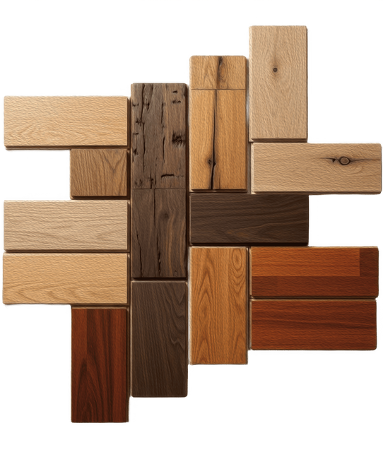 Des blocs de bois de différentes teintes