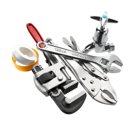 Outils comprenant une clé, un mètre ruban, un tournevis et une pince.