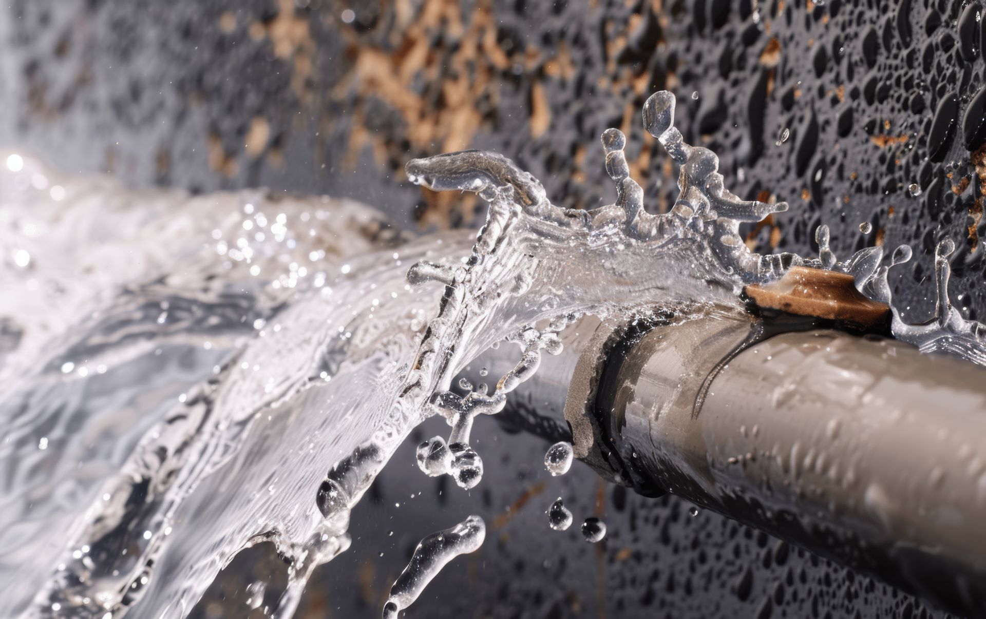 Éclaboussures d'eau provenant d'un tuyau métallique.