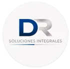 Logotipo de DR Soluciones Integrales en azul y gris sobre un fondo blanco circular