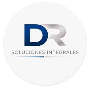 Logotipo de DR Soluciones Integrales en azul y gris sobre un fondo blanco circular