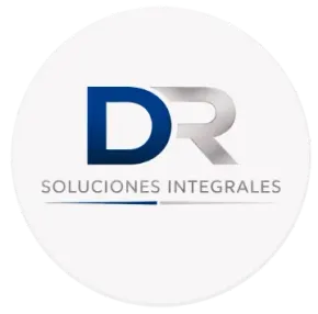 Logotipo de DR Soluciones Integrales en azul y gris sobre un fondo blanco circular