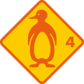 Oranger Pinguin auf gelbem Diamantschild, 