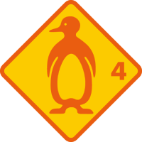 Oranger Pinguin auf gelbem Diamantschild,