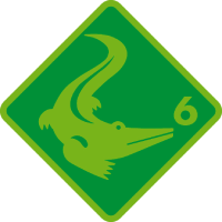 Grüner Diamant mit hellgrünem Alligator und der Zahl „6“.