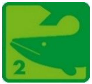 Grünes Quadrat mit einer Walform und der Zahl „2“.