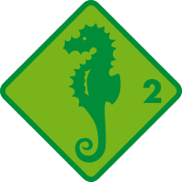 Grüner Diamant mit Seepferdchen und der Zahl 2.