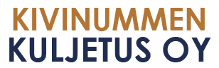 Logo of KIVINUMMEN KULJETUS OY in brown and blue text.