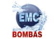Se muestra un logotipo de emc bombas sobre un fondo blanco.