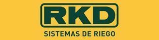 Un logotipo para rkd sistemas de riego sobre un fondo amarillo.