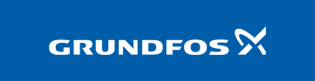 Un logotipo azul y blanco para Grundfos X