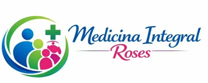 Logotipo de Medicina Integral Roses con icono médico verde y rosa y texto azul y rosa.