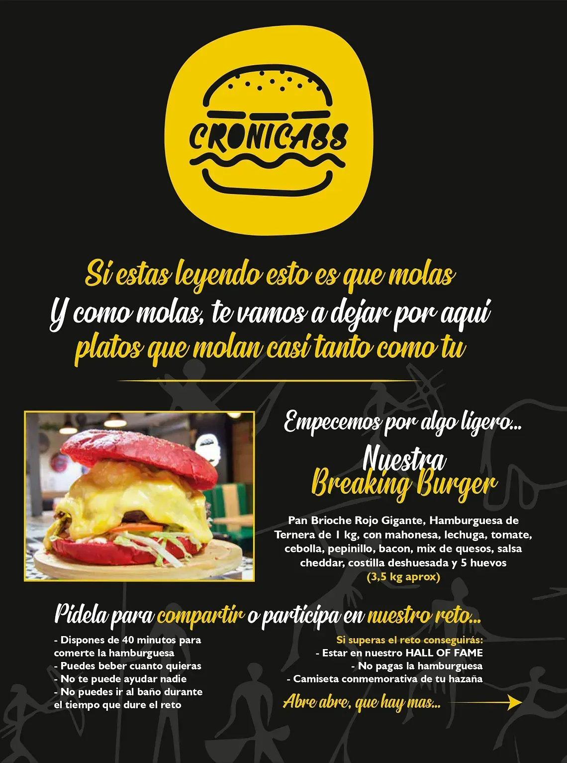 Un volante de Crónicas muestra una imagen de una hamburguesa partiéndose.