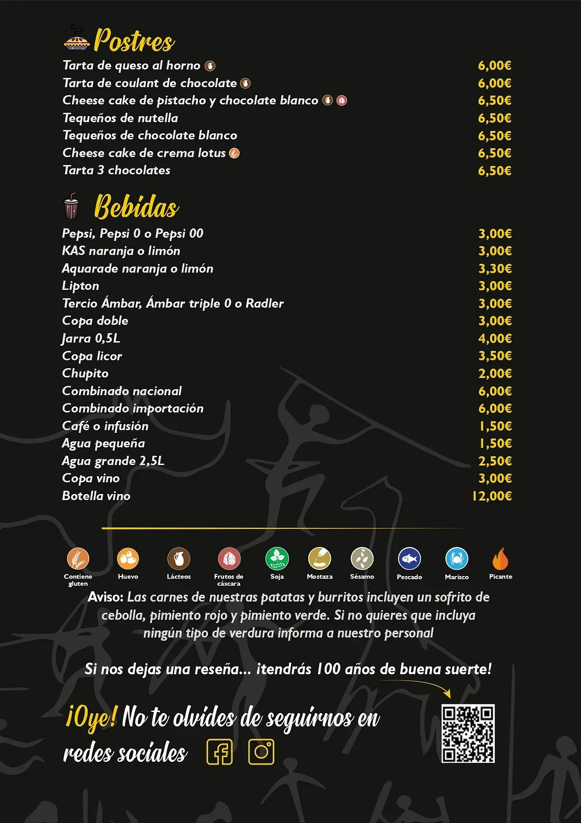 Un menú de un restaurante muestra una variedad de postres y bebidas.