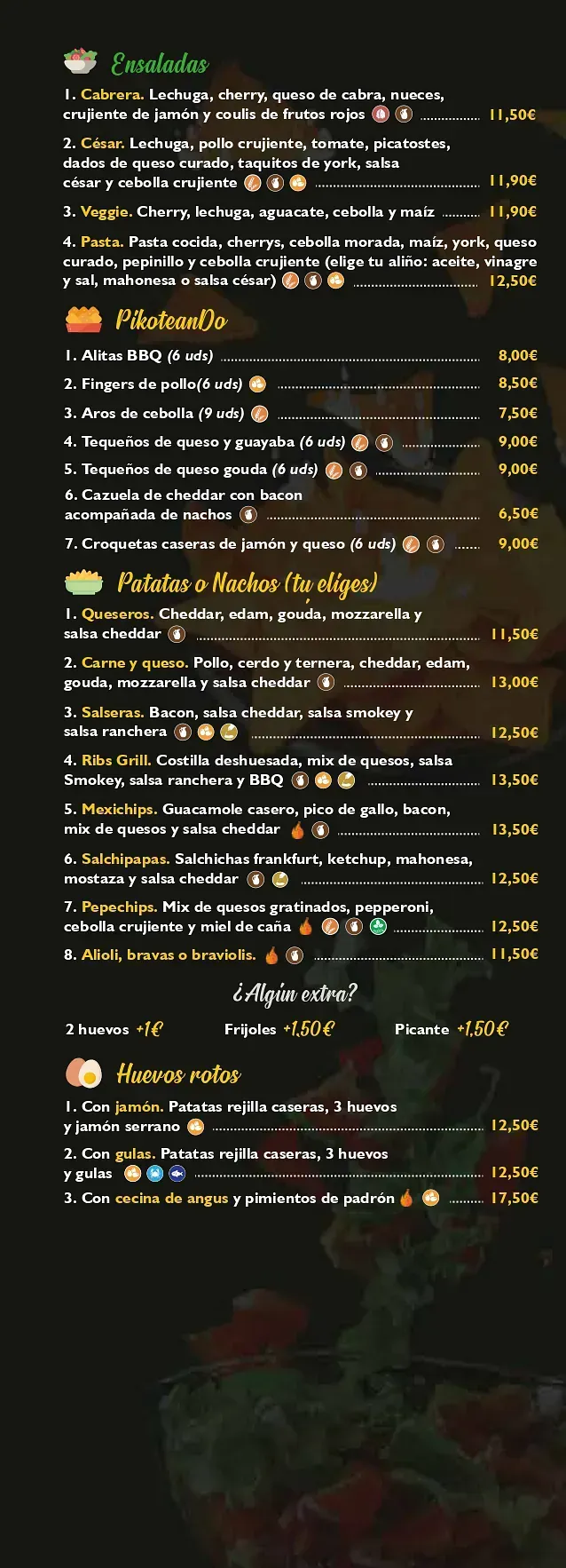 Un menú para un restaurante con una imagen de comida.