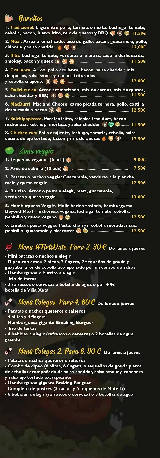 Un menú para un restaurante con una imagen de comida.