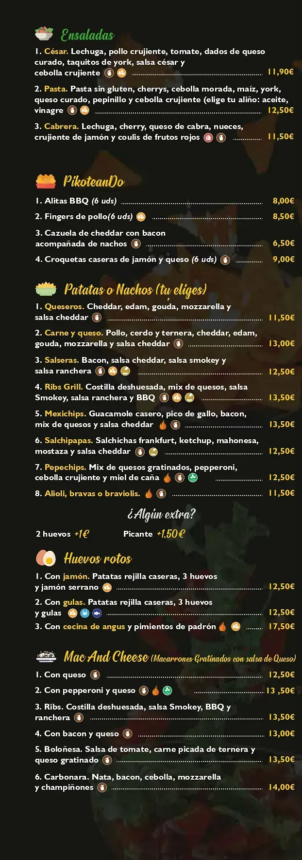Un menú para un restaurante con fondo negro.