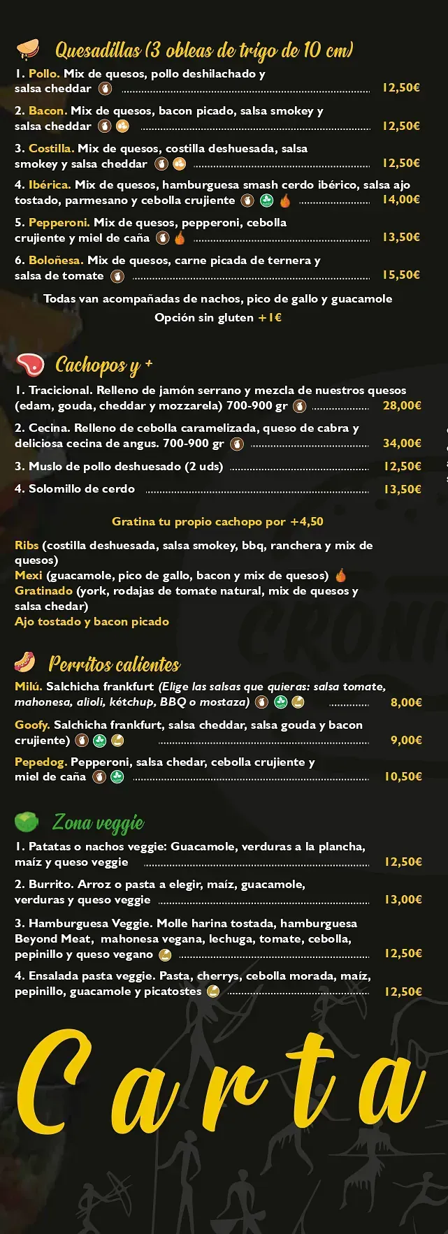 Un menú de un restaurante con la palabra carta.