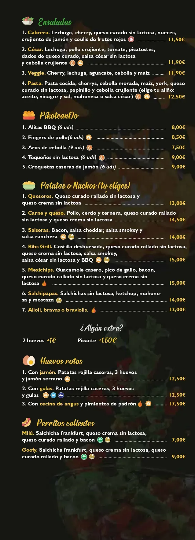 Un menú para un restaurante con una imagen de comida.