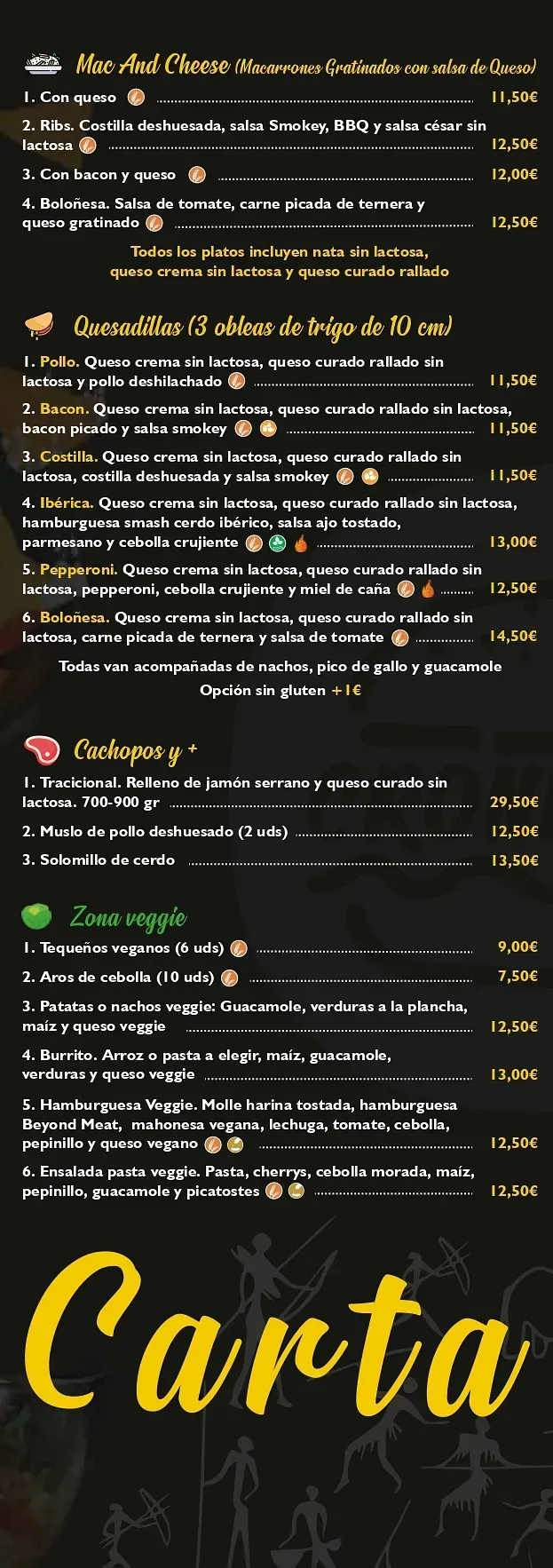 Un menú de un restaurante con la palabra carta.