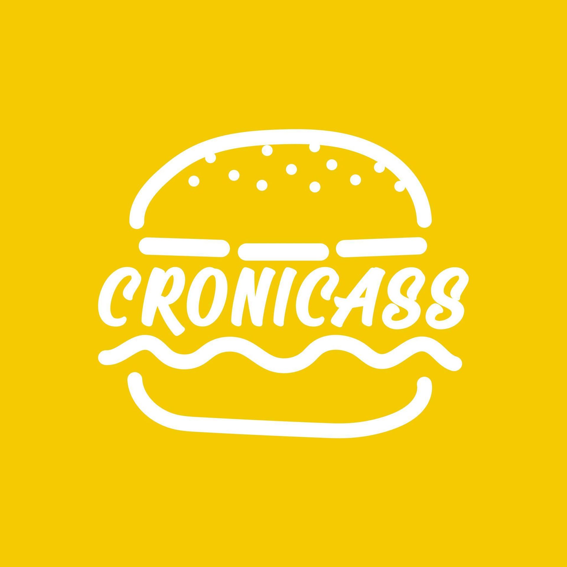 Una hamburguesa con la palabra cronicass sobre un fondo amarillo.