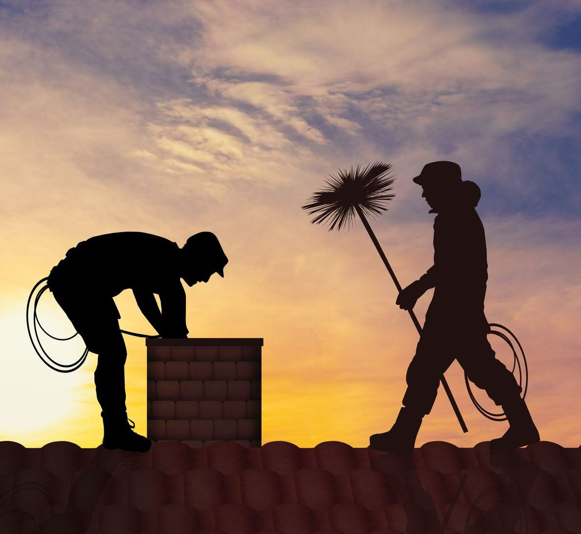 Deux ramoneurs et un coucher de soleil.