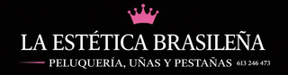 Logo for "La Est&eacute;tica Brasile&ntilde;a," a beauty salon. Includes the words "Peluquer&iacute;a, U&ntilde;as y Pesta&ntilde;as".