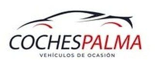 Logotipo de COCHESPALMA con silueta de coche estilizada y texto rojo y negro, &ldquo;V&eacute;hiculos de ocasi&oacute;n&rdquo; abajo