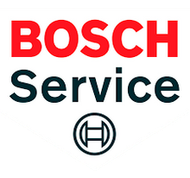 Logotipo de BOSCH Service en rojo y azul oscuro con emblema circular debajo.