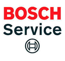 Logotipo de BOSCH Service en rojo y azul oscuro con emblema circular debajo.